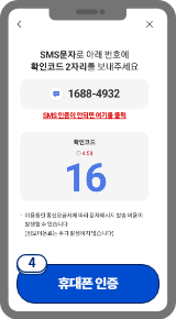 
                            	화면에 확인코드가 표시되며 선택한 ARS 응답 또는 문자로 확인코드를 발송해주세요.
                            	ARS 또는 문자발송 전화번호는 1688-4932 입니다.
                            